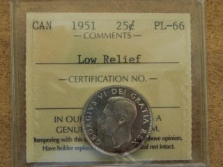 Iccs 1951 Pl - 66 Low Relief Canadian Twenty - Five Cent
