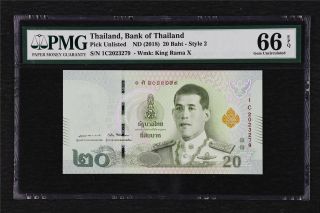 2018 Thailand Bank Of Thailand 20 Baht Pick Unailand Pmg 66 Epq Gem Unc