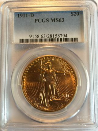 1911 D $20 Pcgs Ms63 Gold St.  Gaudens Double Eagle - Just Released