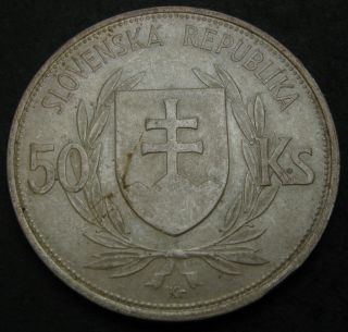 Slovakia 50 Korun 1944 - Silver - 5th Ann.  Of Independence - Vf/xf - 3179