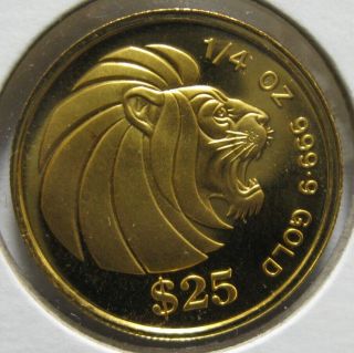 1990 Singapore 25 Dollars Gold Proof 1/4 Oz Lion