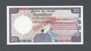 Ceylon Sri Lanka 20 Rupees Nd (1982 - 85) P93s Specimen Uncirculated
