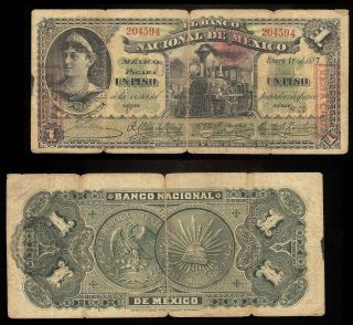 Mexico M - 296l¦BK - DF - 151 (S - 255) Banco Nacional de Mexico $1 1.  7.  1887 VERA CRUZ VG 3