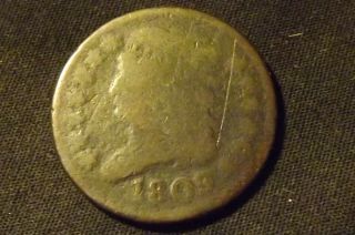 Collectible United States Coin:1809 9/6 U.  S.  Half Cent Coin,  Compares To Cir