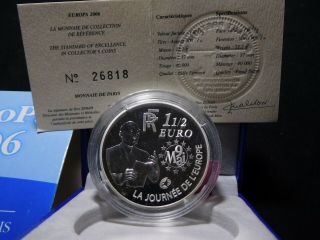 N80 France 2006 Monnaie de Paris Silver €1.  5 Europa Proof w/ BOX & 2