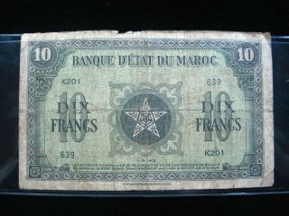 Morocco 10 Francs 1943 French Maroc P24 18 Bank Currency Banknote Paper Money