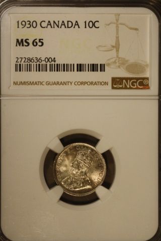 1930 Canada 10 Cents Ngc Ms 65 U.  S.