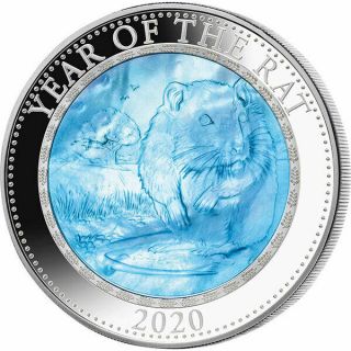 Year Of The Rat Mother Of Pearl 5 Oz Proof Silver Coin 25$ Cook Islands 2020