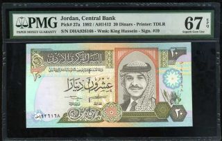 Jordan 20 Dinar 1992 / Ah1412 P 27 Gem Unc Pmg 67 Epq Highest