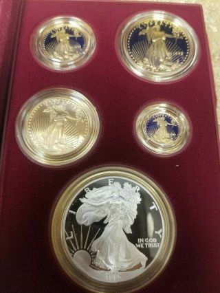 1995 - W American Eagle 10th Anniversary Gold & Silver Bullion Proof Set OGP & 2