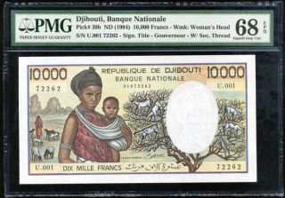 Djibouti 10000 10,  000 Francs Nd 1984 P 39 B Gem Unc Pmg 68 Epq High