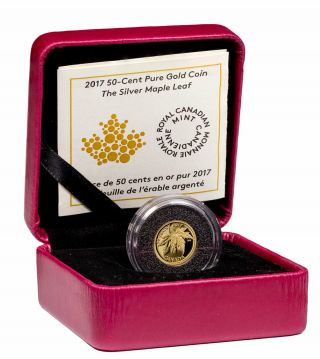 2017 Proof 50 - Cent 99.  99 Gold Coin The Silver Maple Leaf 1.  27 Gr