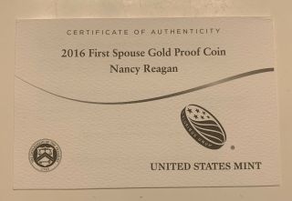 2016 - W First Spouse Gold Proof Nancy Reagan (w/Box and Cert) 3