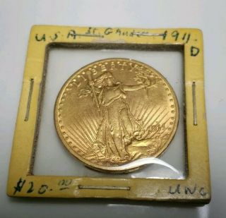 1911 D $20 Gold Double Eagle St Gaudens Unc