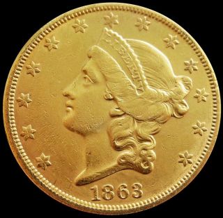1863 S Gold Us Civil War Date $20 Liberty Head Double Eagle Type I Unc Details