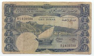 Yemen 1 Dinar South Arabian Currency 1965,  P - 3