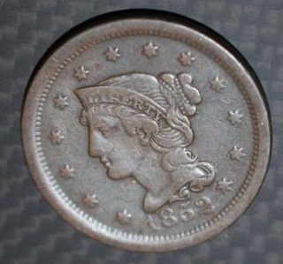 1852 Large Cent Copper Us Penny Vf - Xf