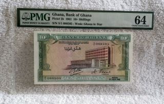 Ghana,  Bank Of Ghana (1961) 10 Shillings P 1b Pmg 64 Choice Unc