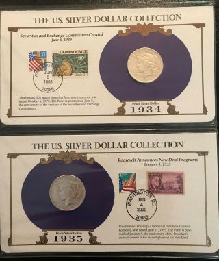 Complete 35 Morgan,  Peace Silver Dollar/Stamp Set US Postal Society - Best on Ebay 12