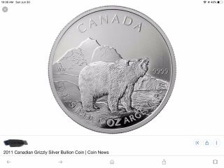 2011 Canada 1 Oz Silver Maple Leaf Grizzly Roll - - 25 Canadian Coins In Tube