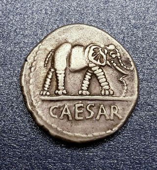 Important Roman Republic Silver Denarius Julius Caesar 49 - 48 B.  C.  Elephant