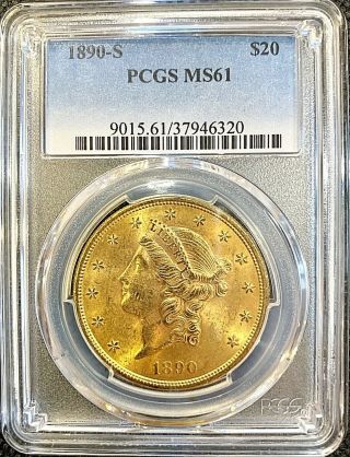 1890 - S $20 American Liberty Head Gold Double Eagle Ms61 Pcgs Coin Twenty D.
