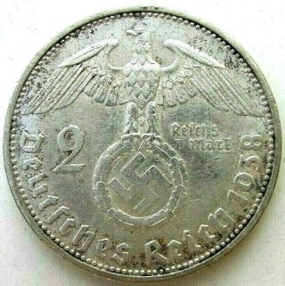 Germany Coins,  2 Reichsmark 1938,  Hindenburg,  Third Reich,  Silver 0.  625.