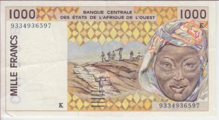 West African States Banknote 711kc 1000 1,  000 1.  000 Francs 1993,  Ef