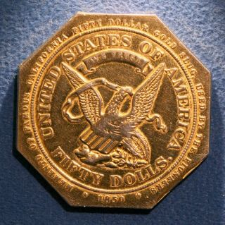 Memento Of The California Fifty Dollar Gold Slug By The Pioneers