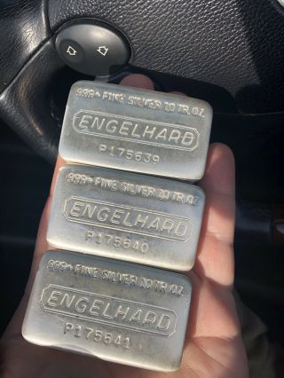 Three Consecutive 10oz Engelhard Silver Bars