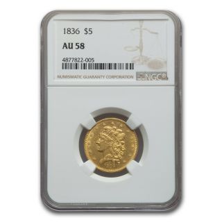 1836 $5 Gold Classic Head Half Eagle Au - 58 Ngc - Sku 58118