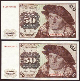 Germany - Federal Republic 50 Deutsche Mark 1980 Au/unc Two Consecutive