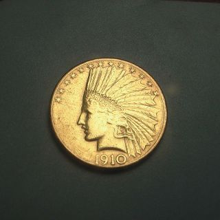 Rare Date 1910 - S Gold $10 Indian Head Eagle Coin L@@k