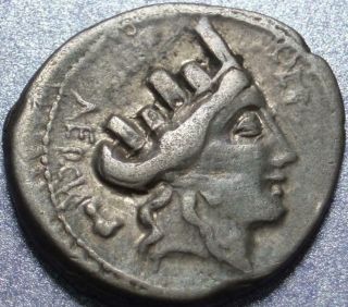 84 Bc Roman Republic Silver Denarius Head Of Turreted Cybele By A Curule Aedile