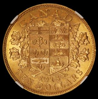 1913 Canada $10 Ten Dollars Gold Coin - NGC MS 61 - KM 27 3