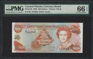 1996 Cayman Islands $100 Dollars,  P - 20,  S/n 393 For Type,  Pmg 66 Epq Gem Unc