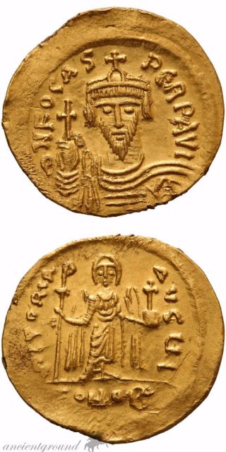 Byzantine Gold Solidus Coin Phocas Constantinople 602 - 110 Ad