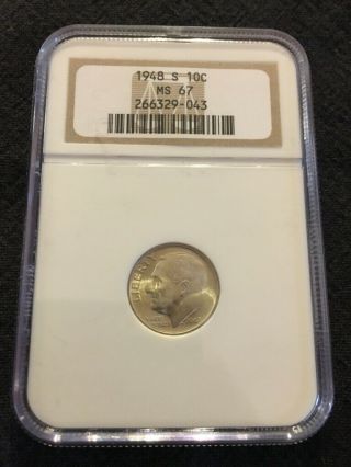 1948 S Roosevelt Dime Ngc Ms - 67 - Silver Dime - Early Date - Certified Slab - 10c