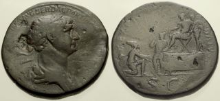 045.  Roman Bronze Coin.  Trajan,  Ae - Sestertius.  Rome.  Parthian Victory Issue