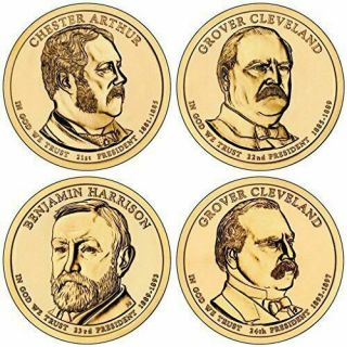 2012 P Presidential Dollar 4 Coins Set Arthur,  Grover,  1 & 2 Cleveland Harrison