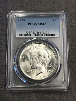 1922 Silver Peace Dollar Pcgs Ms63