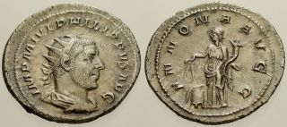033.  Roman Silver Coin.  Philip I.  Ar Antoninianus.  Rome.  Annona.  Ef