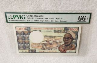 Congo Republic Nd 1974 1000 Francs P 3b Pmg 66 Epq Gem Unc