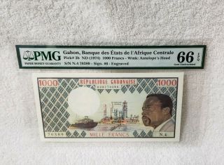 Gabon Nd 1974 1000 Francs P 3b Pmg 66 Epq Gem Unc