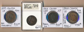 (1859 - 1890) Four Canada Large Cents With Rpd & Double Die (cv $765 Usd) No Rsrv