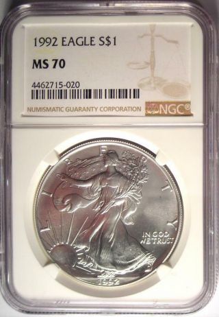 1992 American Silver Eagle Dollar $1 ASE - NGC MS70 - Top Grade - $3,  750 Value 2