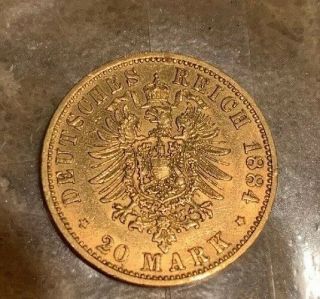 1884 German Gold Coin 20 Mark Deutsches Reich