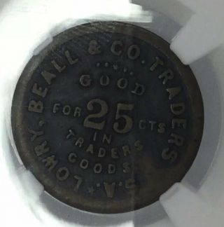 1866 - Dated Good For 25c Lowry,  Beall & Co Traders Brass,  22mm Ngc Vg 8