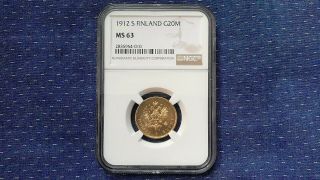 G20m Finland Gold Coin 1912s Ngc Graded Ms63.  1857 Oz.