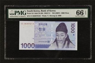 2007 South Korea Bank Of Korea 1000 Won Pick 54 Pmg 66 Epq Gem Unc